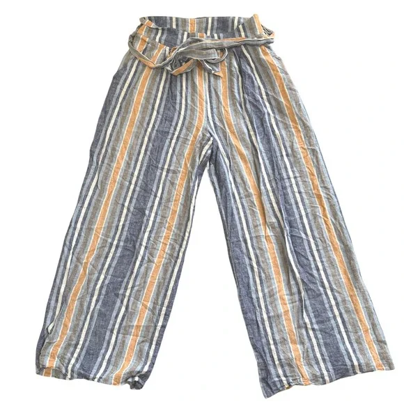 Striped Wide Leg Pants Linen Blend Medium Current Air Beachy Lounge Leisure - Picture 1 of 11